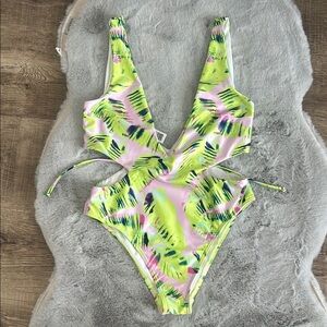 ASOS cutout one piece neon swimsuit size 4